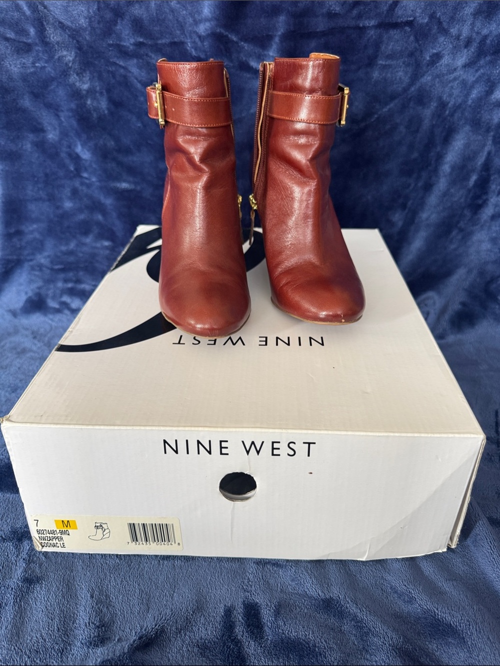 Nine West Chestnut Leather Ankle Booties with Side Buckle
